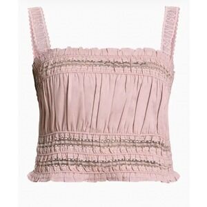 AllSaints‎ Talia Pink Smocked Lace Strap Crop Top US 12 UK 16 EU 44